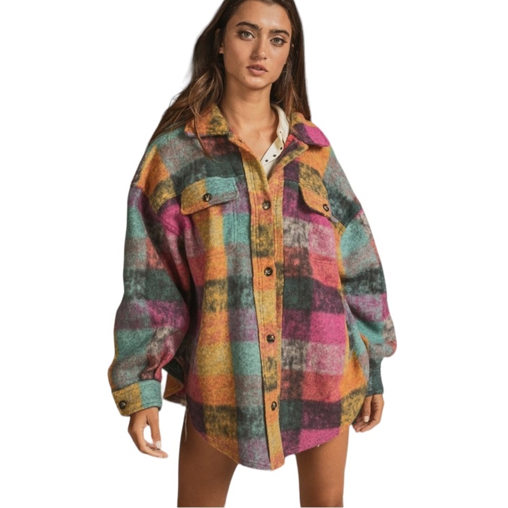 Lavender Multicolor Loose Fit Buttoned Down Checkered Shacket NWT